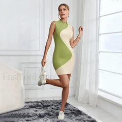 Skinny Knitted Summer Women’s 2024 New Patchwork Sleeveless Slim Elastic High Waist Hip Wrap Mini Dress
