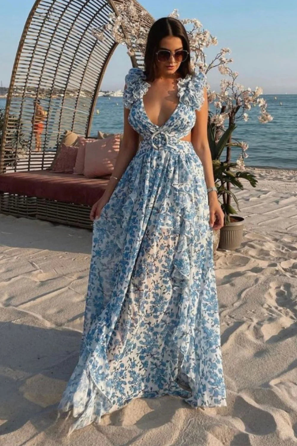 Skye Maxi Stylish Floral Dress XS / Blue
