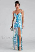 Skylar Sequin Stylish A Line Formal Dress S / Light Blue