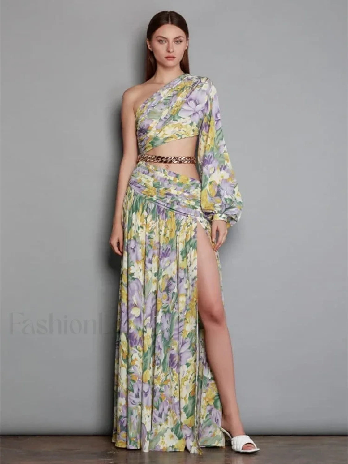 Slanted Chain Shoulder Floral Dress Secondary image