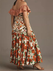 Slash Neck Off Shoulder Floral Dress