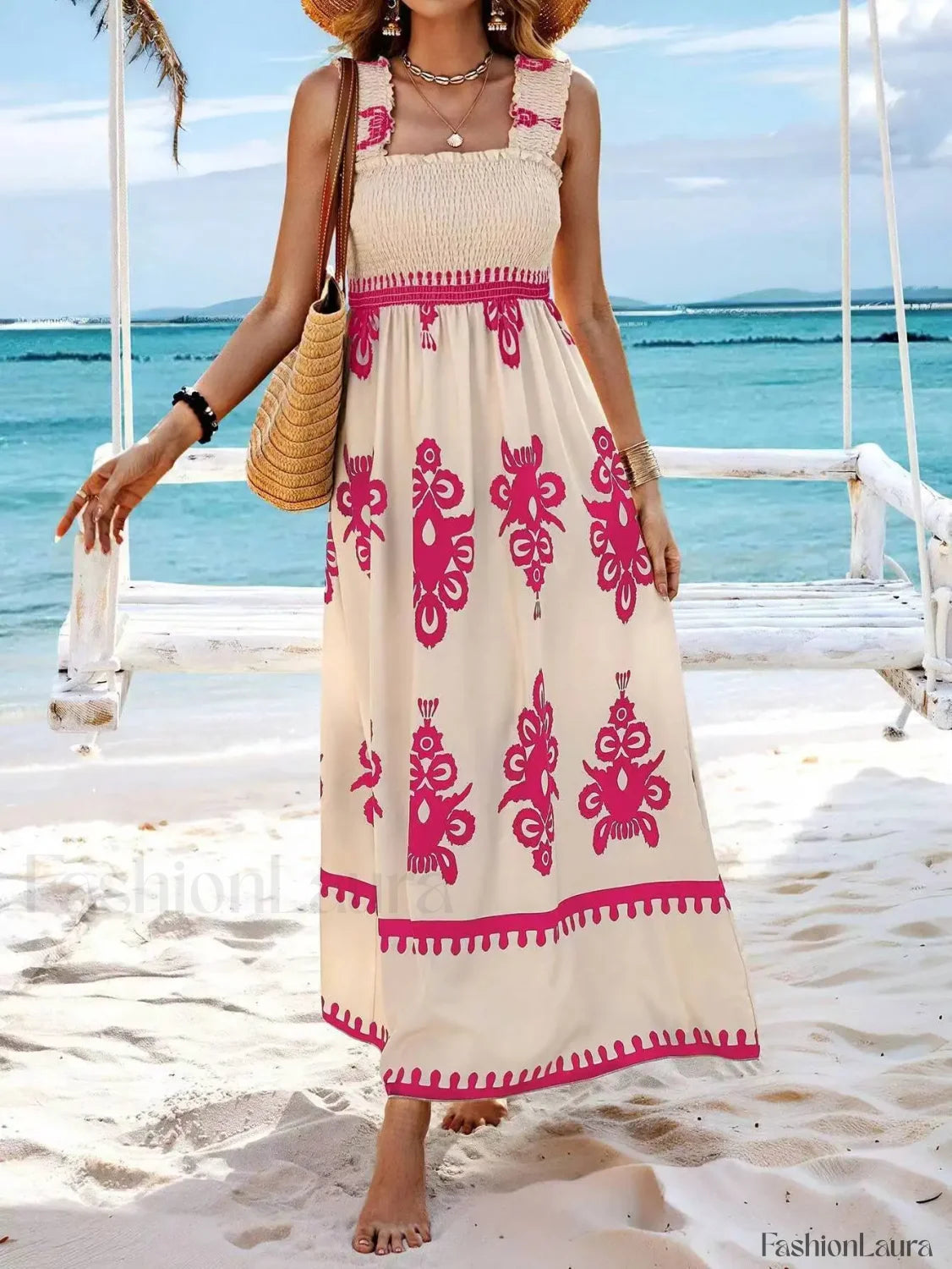 Sleeveless A Line Party Boho Dress Blue / S