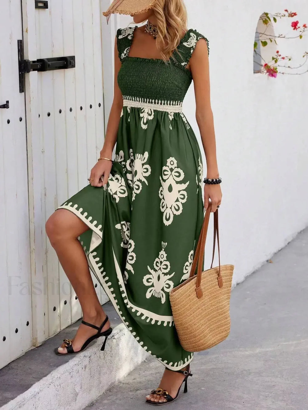 Sleeveless A Line Party Boho Dress Green / S