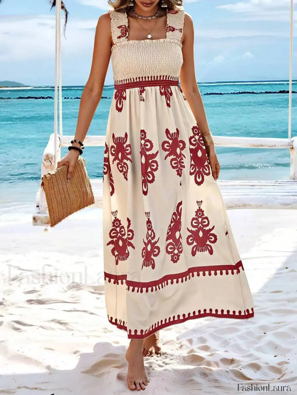 Sleeveless A Line Party Boho Dress ORANGE RED / S