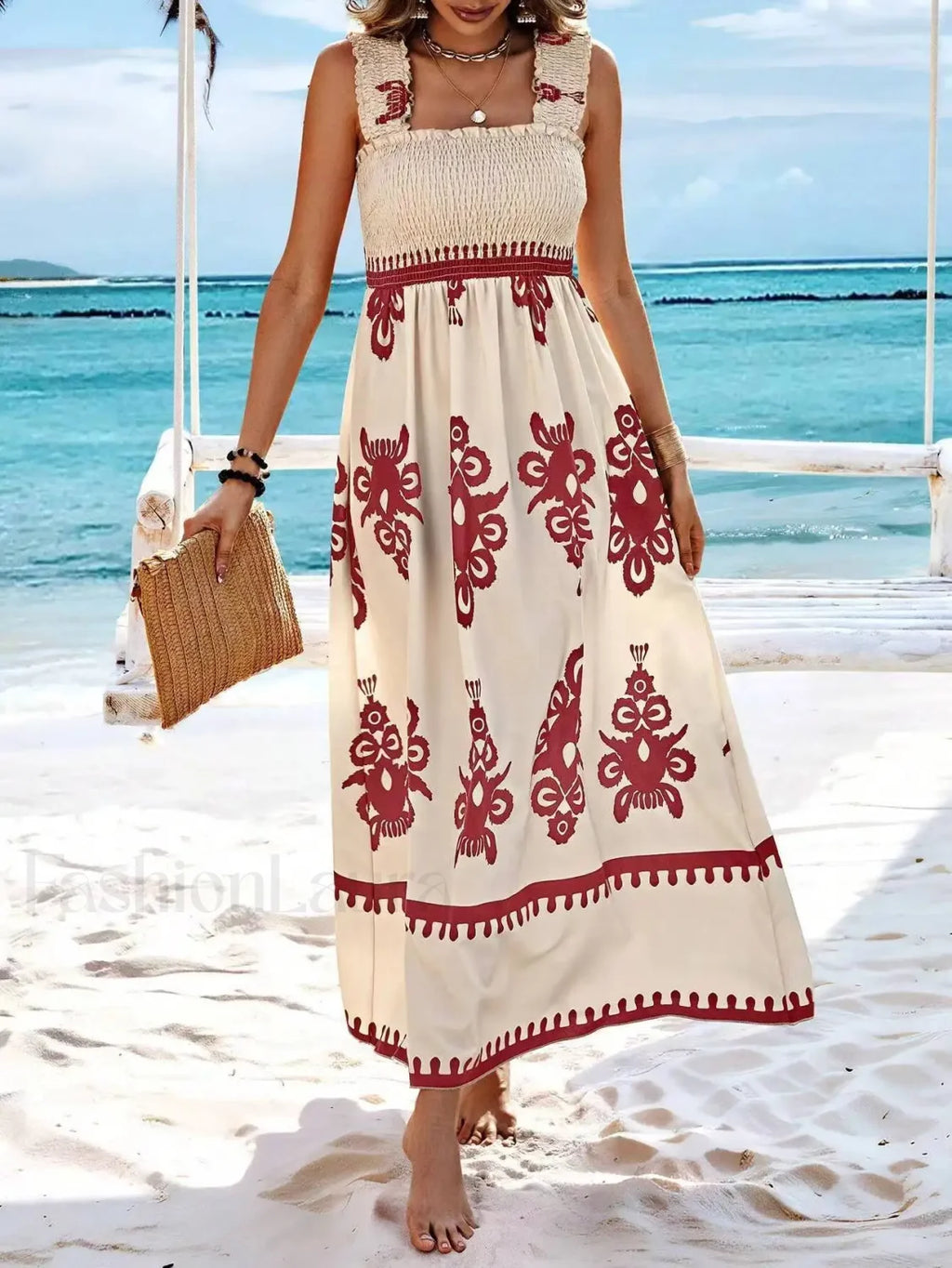 Sleeveless A Line Party Boho Dress ORANGE RED / S