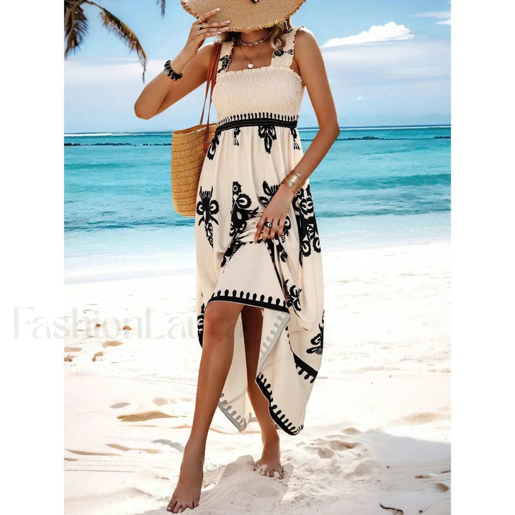 Sleeveless A Line Party Boho Dress WHITE / S