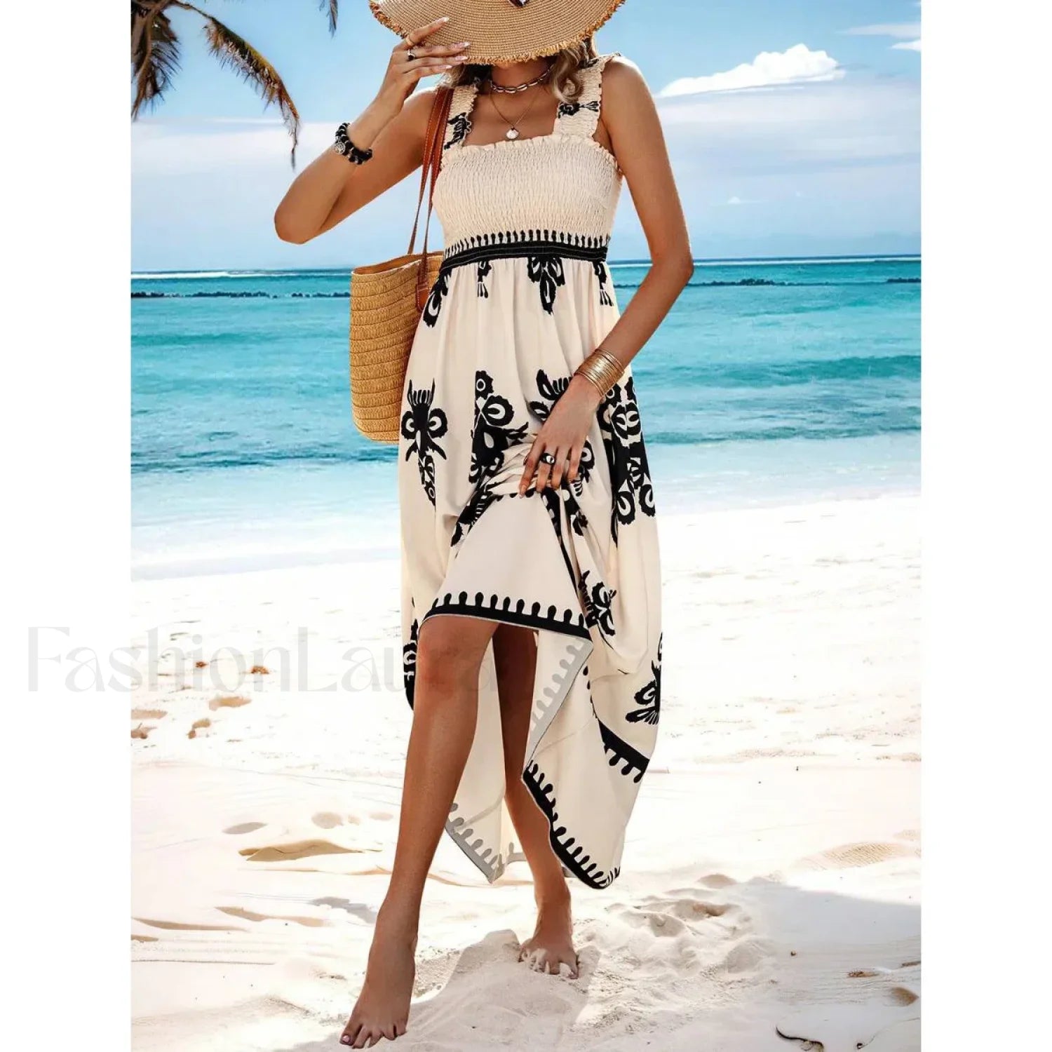 Sleeveless A Line Party Boho Dress WHITE / S Main image