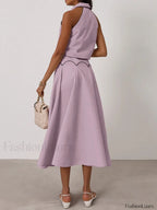 Sleeveless Collar Long Skirt Two Piece Set