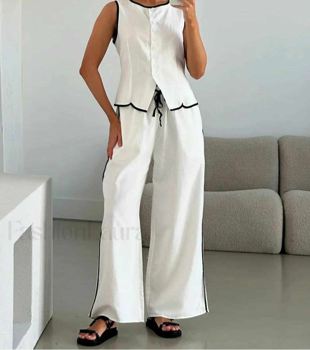 Sleeveless Crop Pajama Pants Two Piece Set