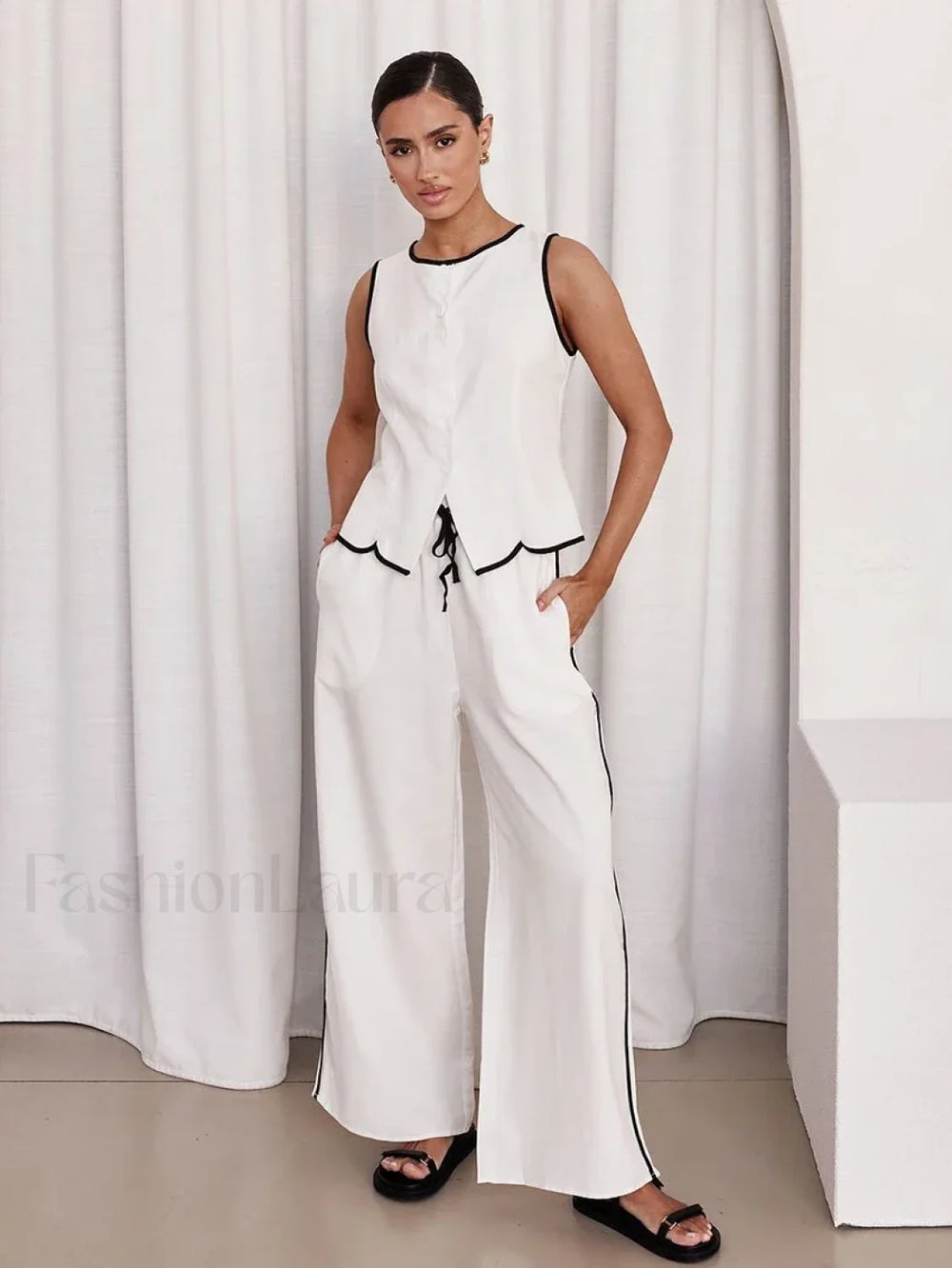 Sleeveless Crop Pajama Pants Two Piece Set