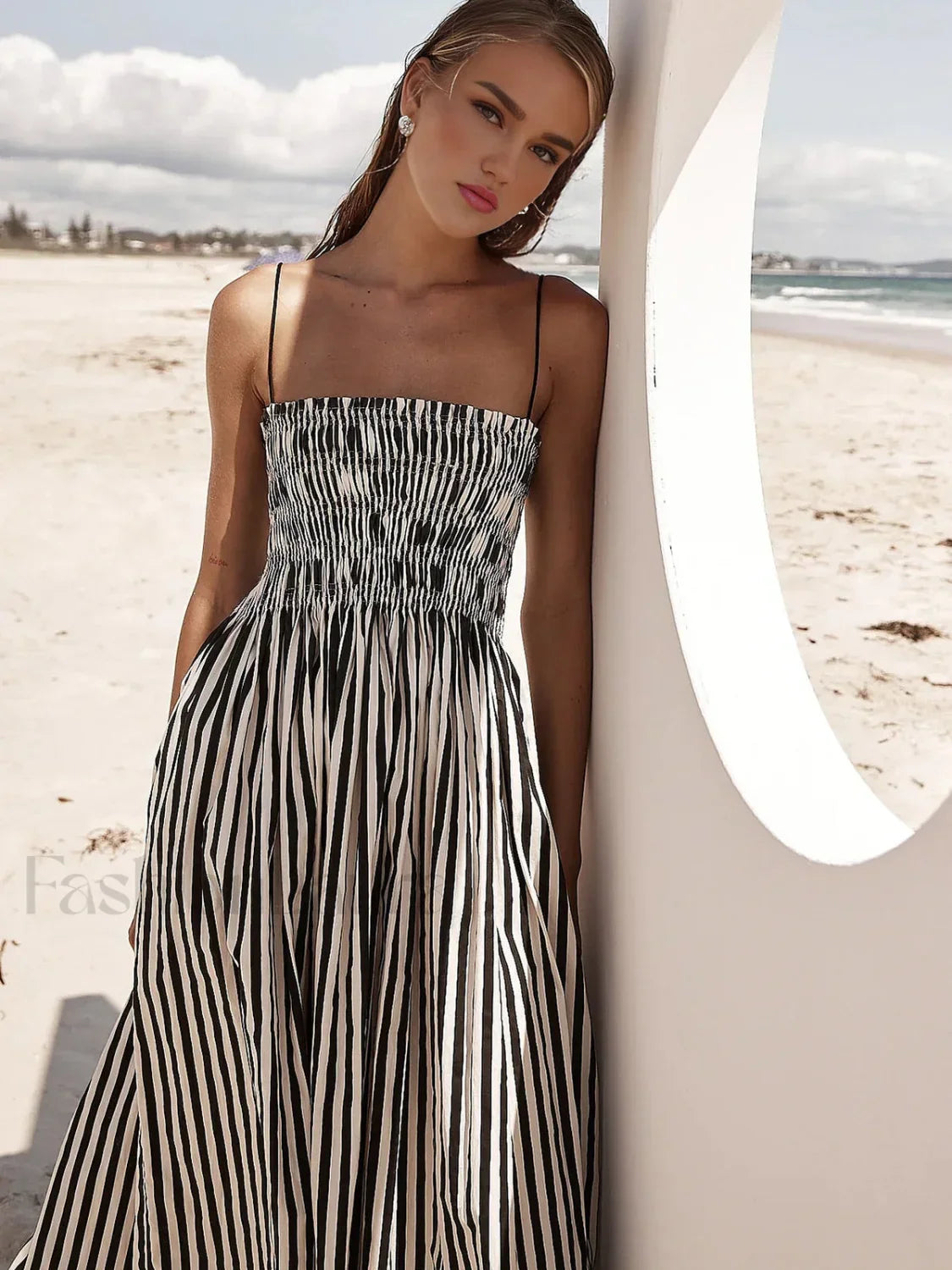 Sleeveless Pinstripe Long Dress Secondary image
