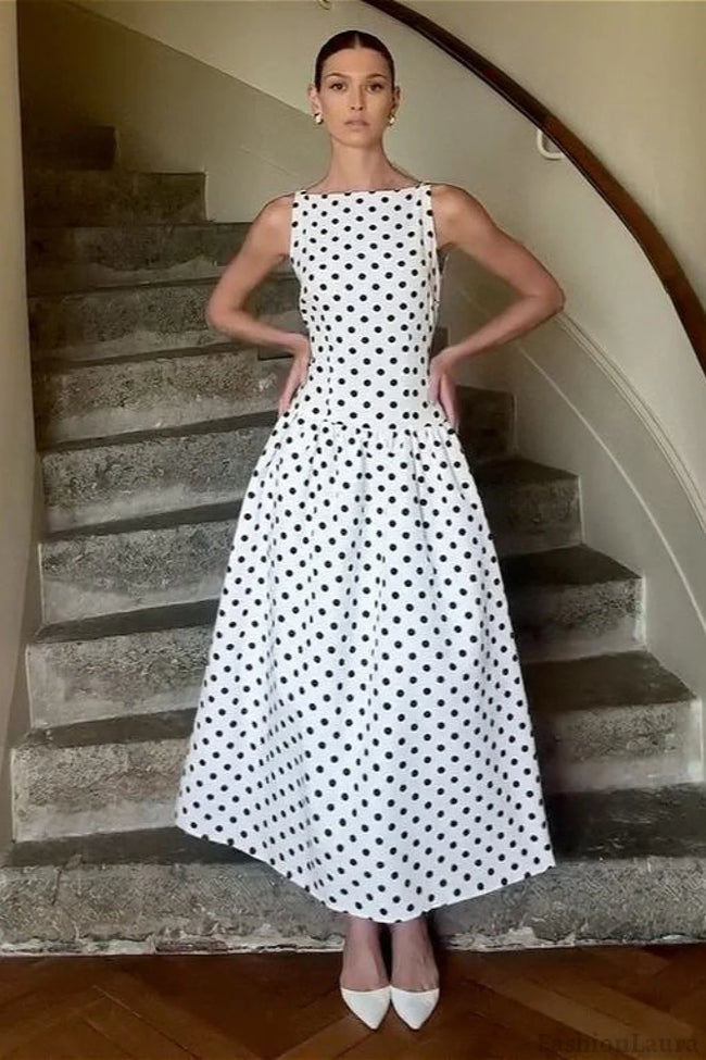 Sleeveless Polka Dot Casual Maxi Dress White / XS Main image