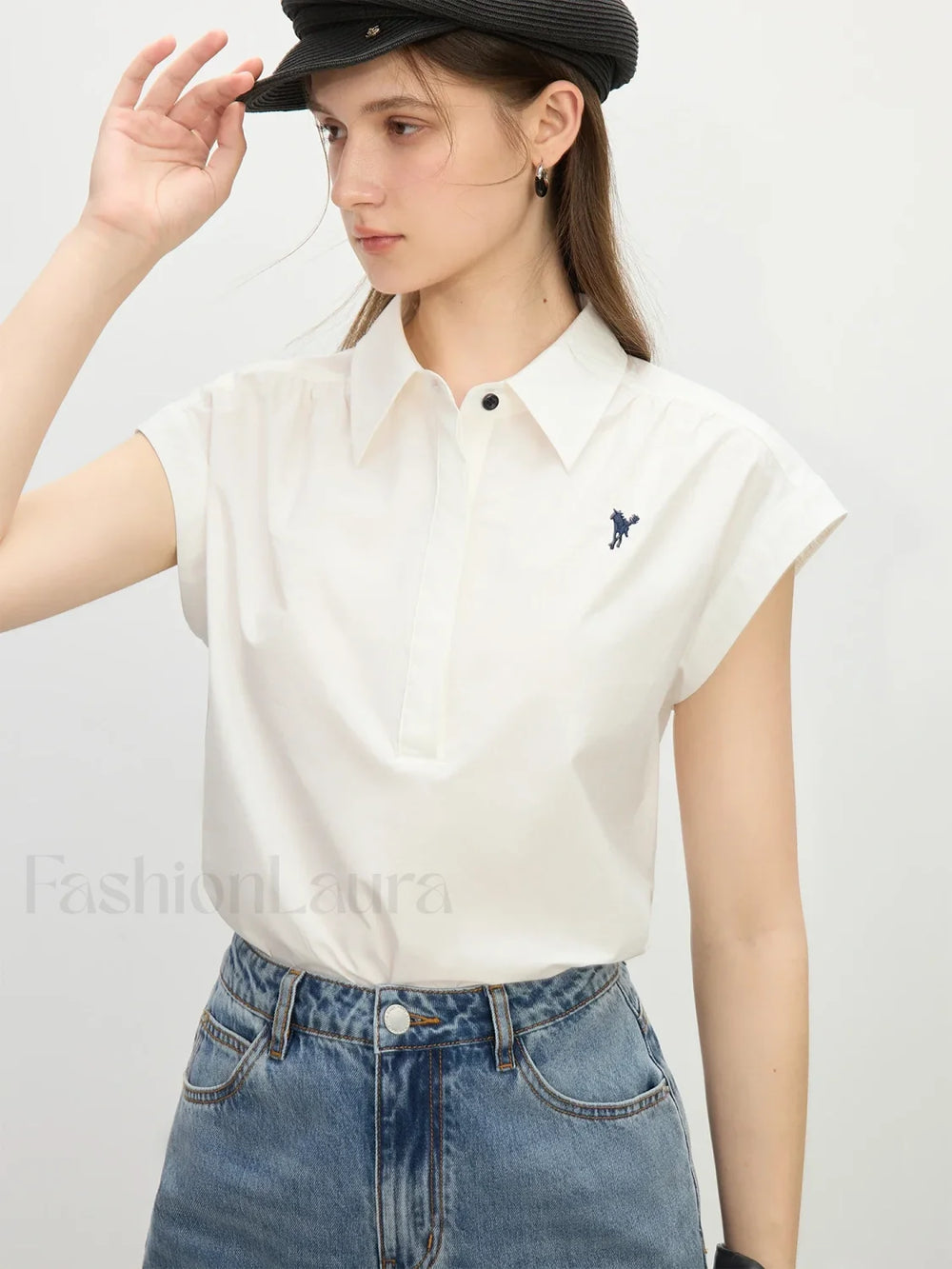 Sleeveless Pony Embroidery Polo T Shirt Ivory / XS
