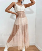 Sleeveless Square Neck Sequined Split Cover Up