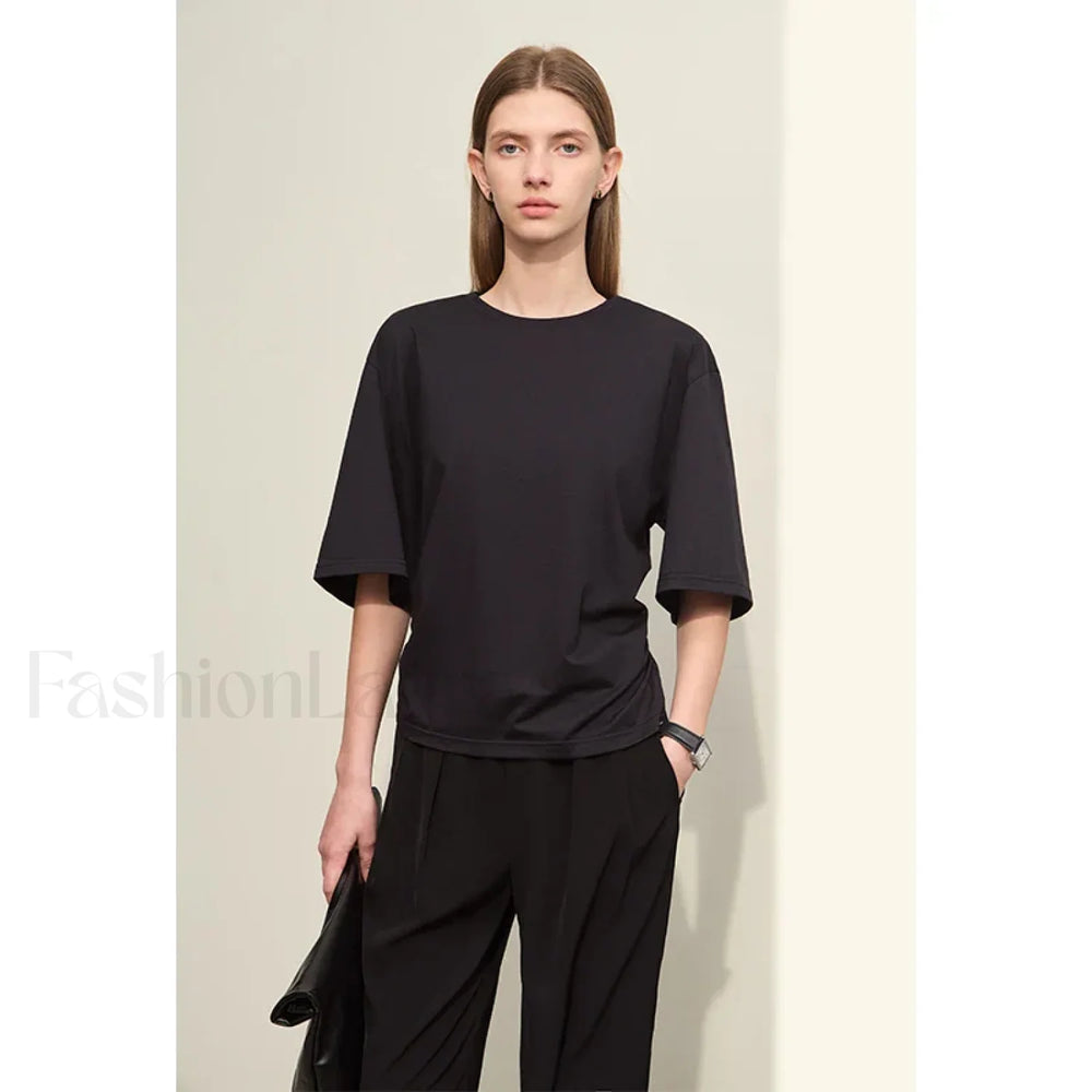 Slightly Elastic Loose Cotton T Shirt Black / S