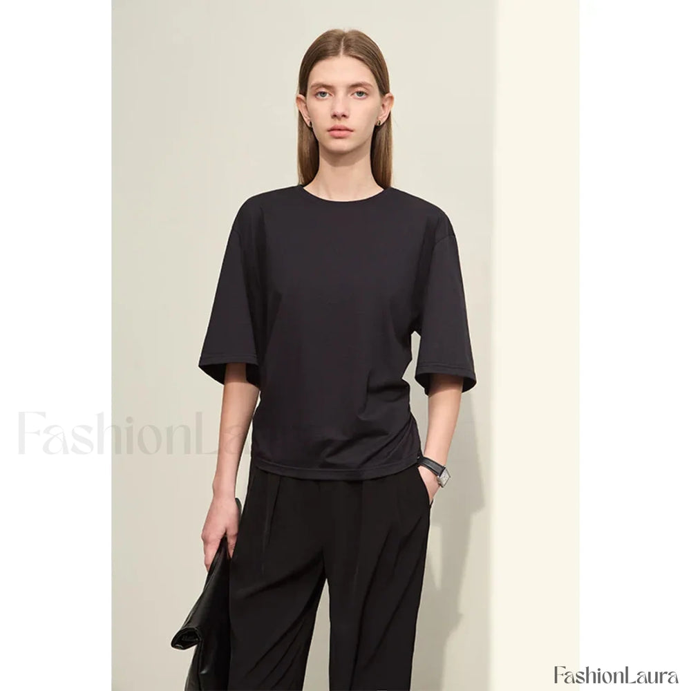Slightly Elastic Loose Cotton T Shirt Black / S