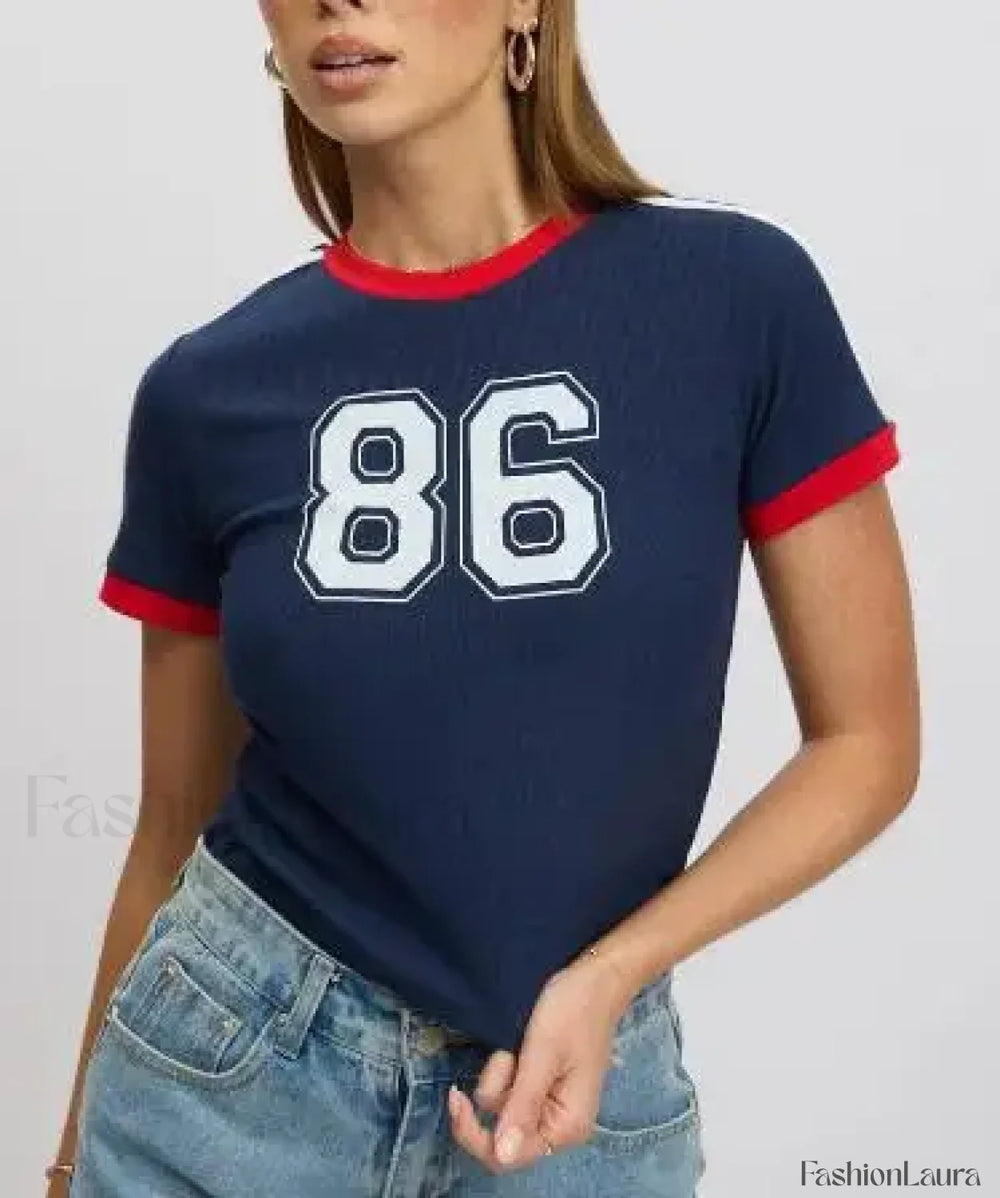 Slim Crop Tops Summer Baby Tee T Shirt Navy Blue / S