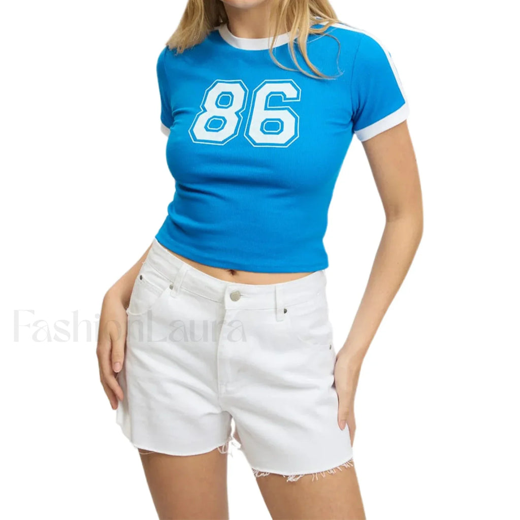 Slim Crop Tops Summer Baby Tee T Shirt SKY BLUE / S