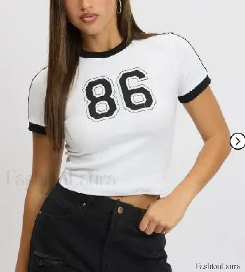 Slim Crop Tops Summer Baby Tee T Shirt WHITE / S
