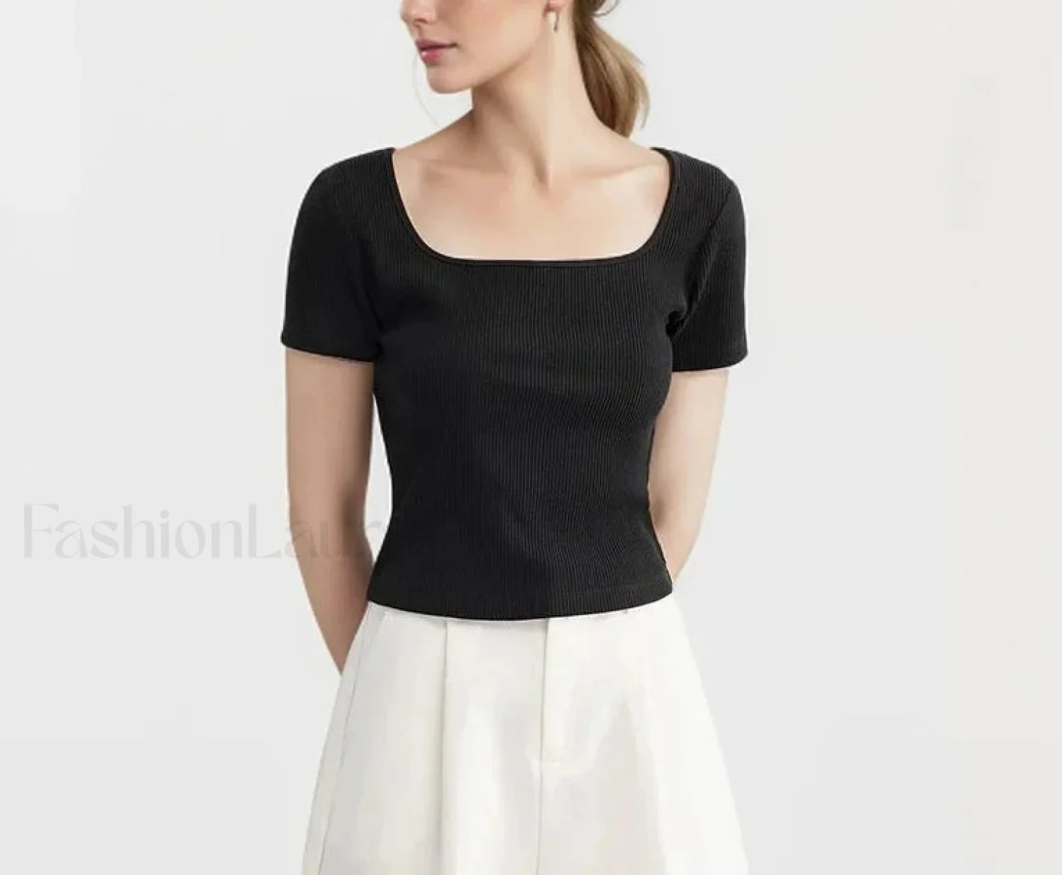 Slim Elegant Square Collar Cotton T-Shirt Secondary image