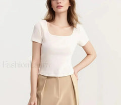 Slim Elegant Square Collar Cotton T Shirt