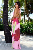 Slim Fit Hip Halter Vacation Floral Dress