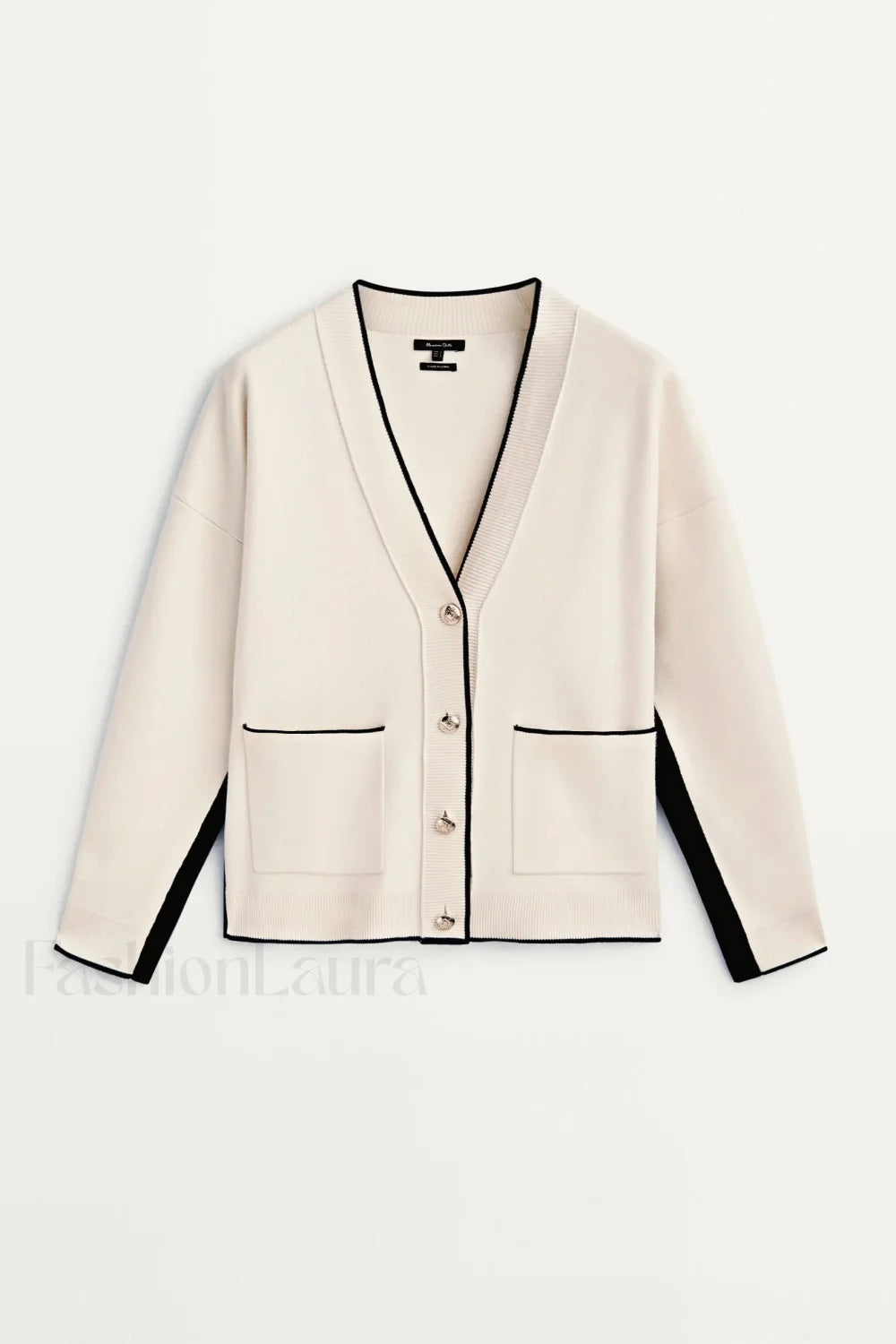 Slim Fit Patchwork Knit Cardigan White / S
