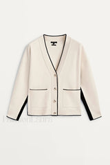 Slim Fit Patchwork Knit Cardigan White / S