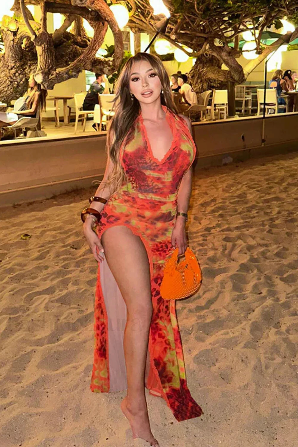 Slim Fit Printed Split End Holiday Floral Dress