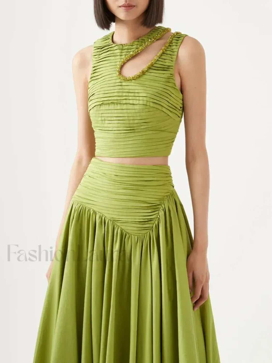 Slim Hollow Pleated Skirt Two Piece Set Main image