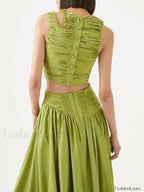 Slim Hollow Pleated Skirt Two Piece Set