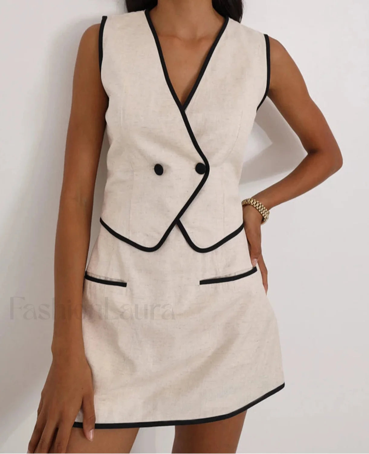 Slim Khaki Cotton Crop Shorts Two Piece Set Secondary image