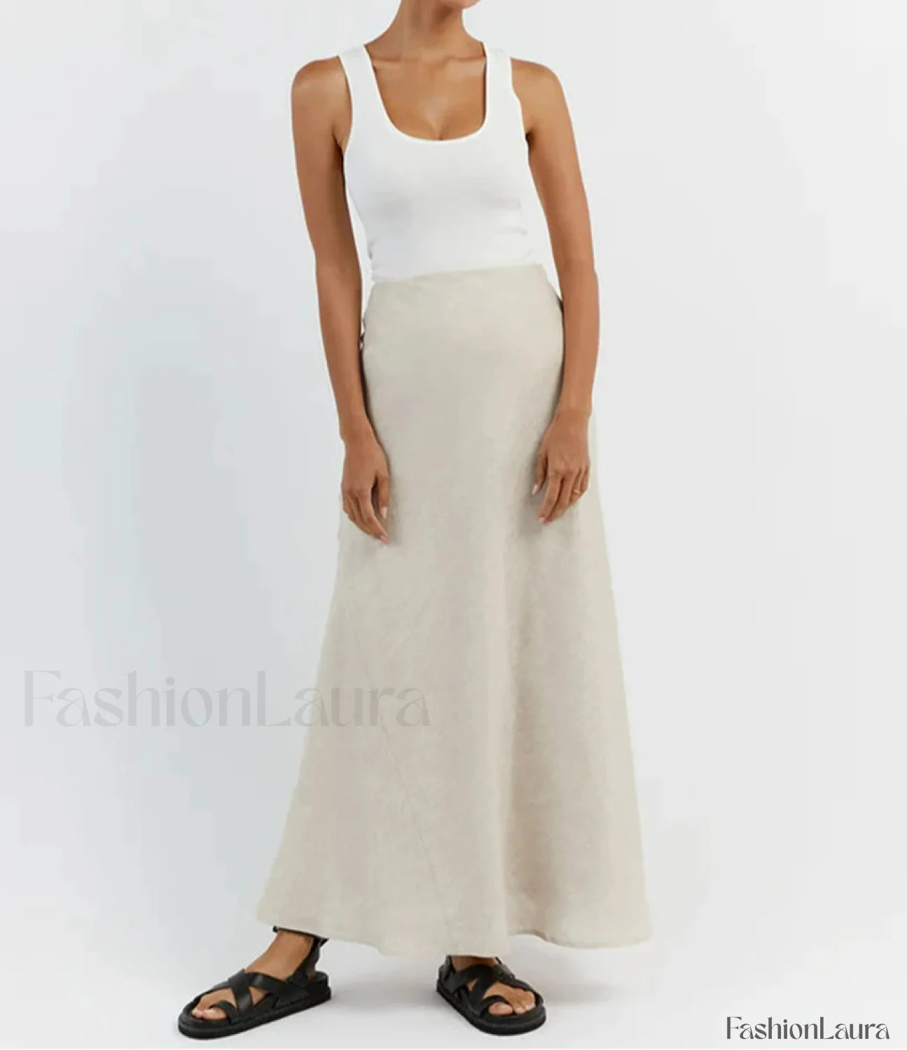 Slim Khaki Linen Tank Skirt Two Piece Set