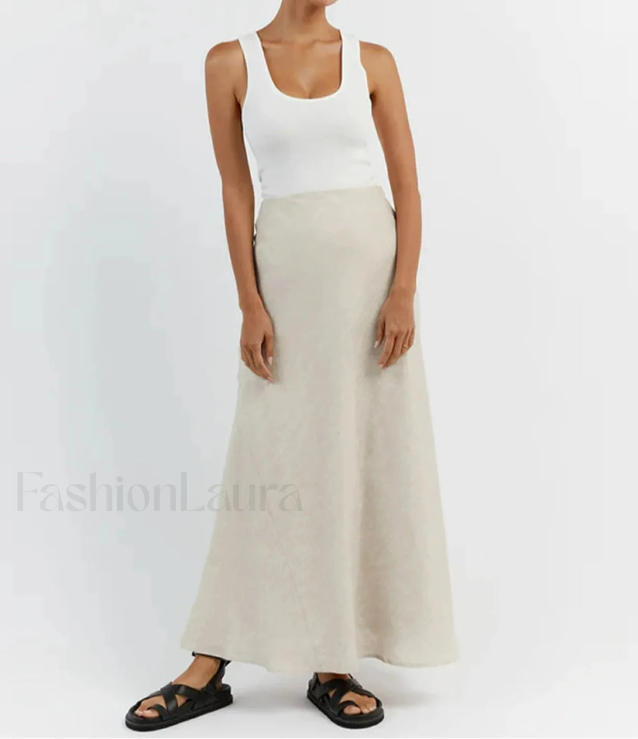 Slim Khaki Linen Tank Skirt Two Piece Set Secondary image
