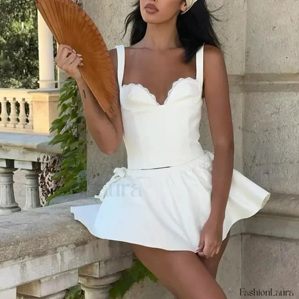 Slim Patchwork Skirt Two Piece Set WHITESKIRT / S