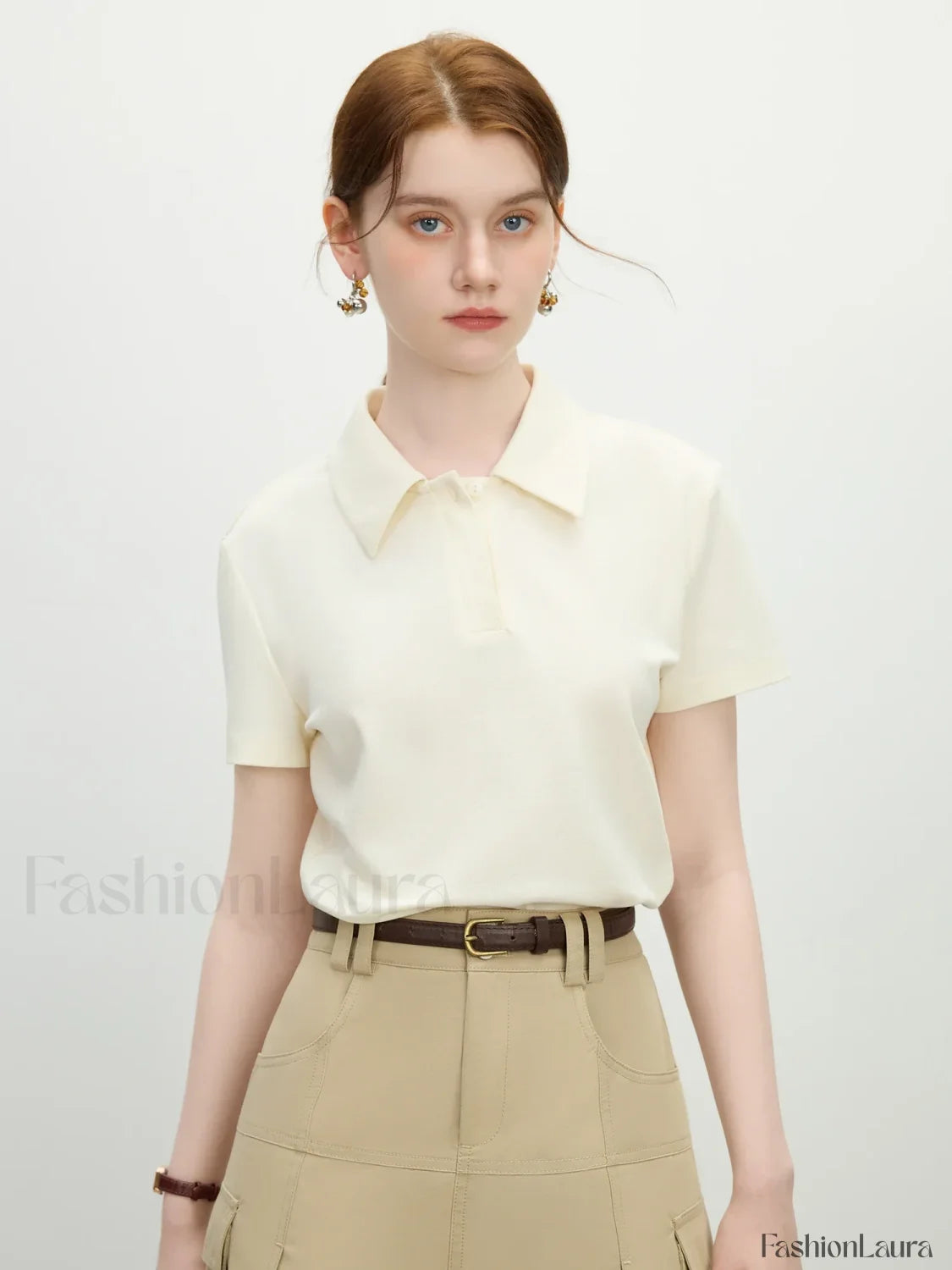Slim Polo Collar Short Sleeve T Shirt Beige / S