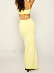 Slim Square Backless Maxi Dress