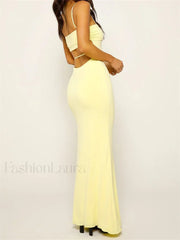 Slim Square Backless Maxi Dress
