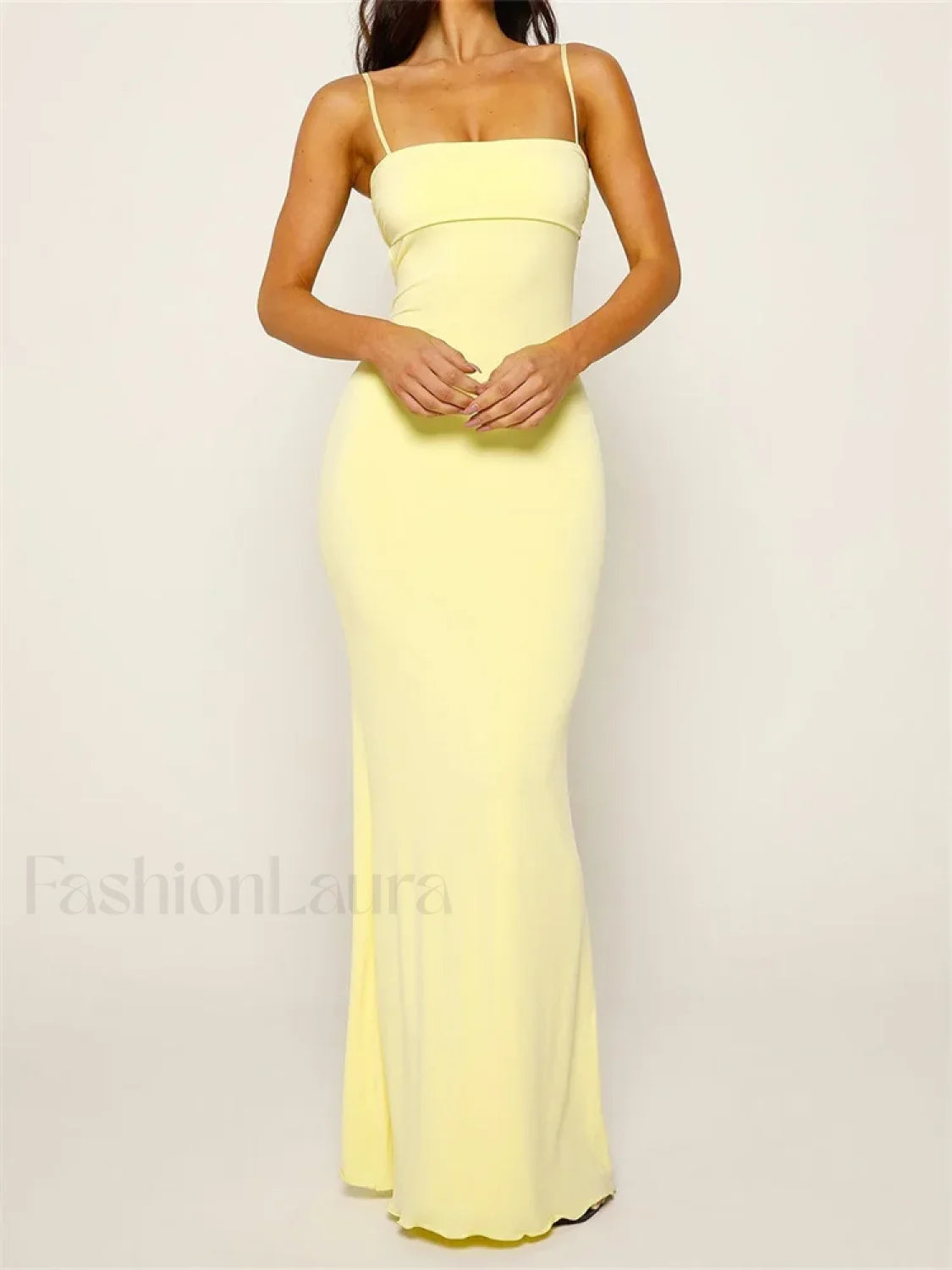 Slim Square Backless Maxi Dress yellow / S Main image