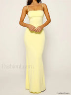 Slim Square Backless Maxi Dress yellow / S