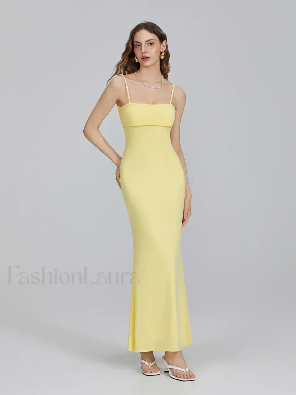 Slim Square Strap Party Maxi Dress