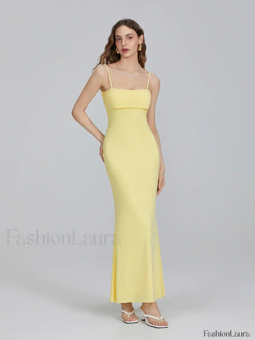 Slim Square Strap Party Maxi Dress