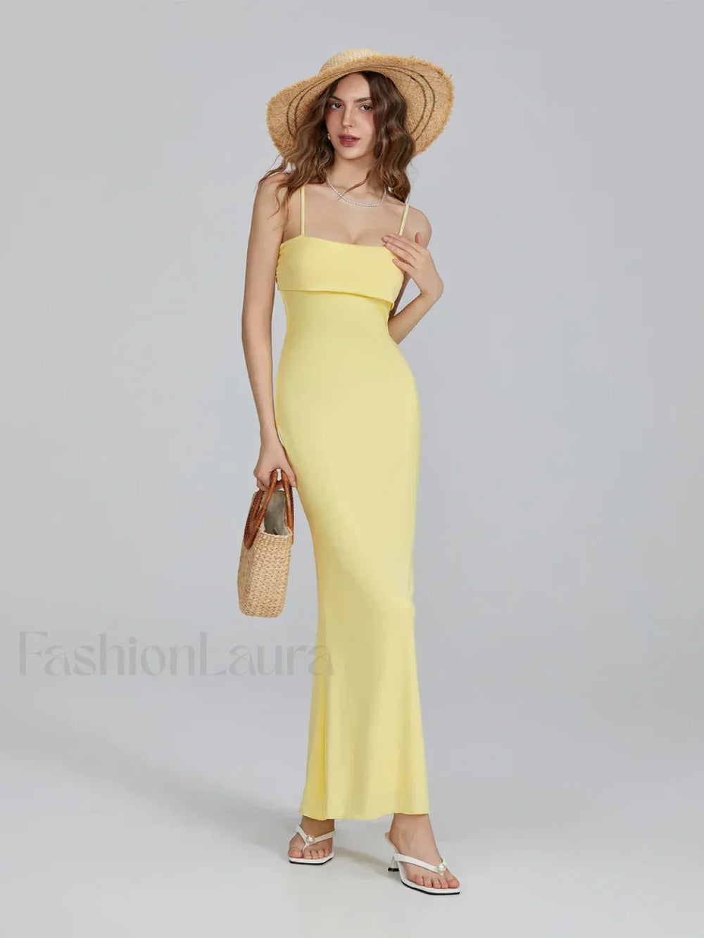 Slim Square Strap Party Maxi Dress