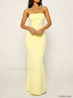 Slim Square Strap Party Maxi Dress Yellow / S