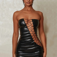 Slimming Strap Waist Mini Dress Black / S