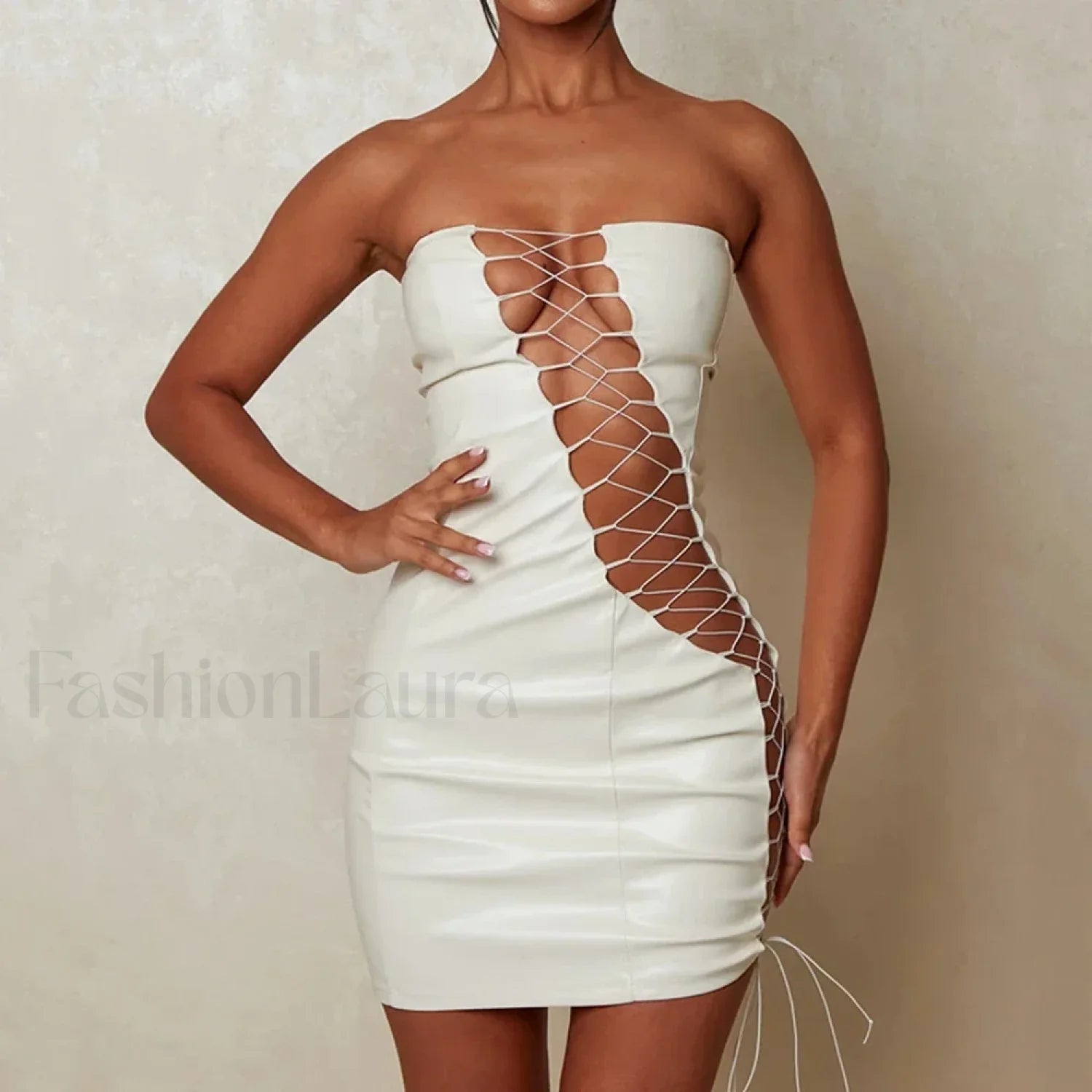 Slimming Strap Waist Mini Dress WHITE / S Main image