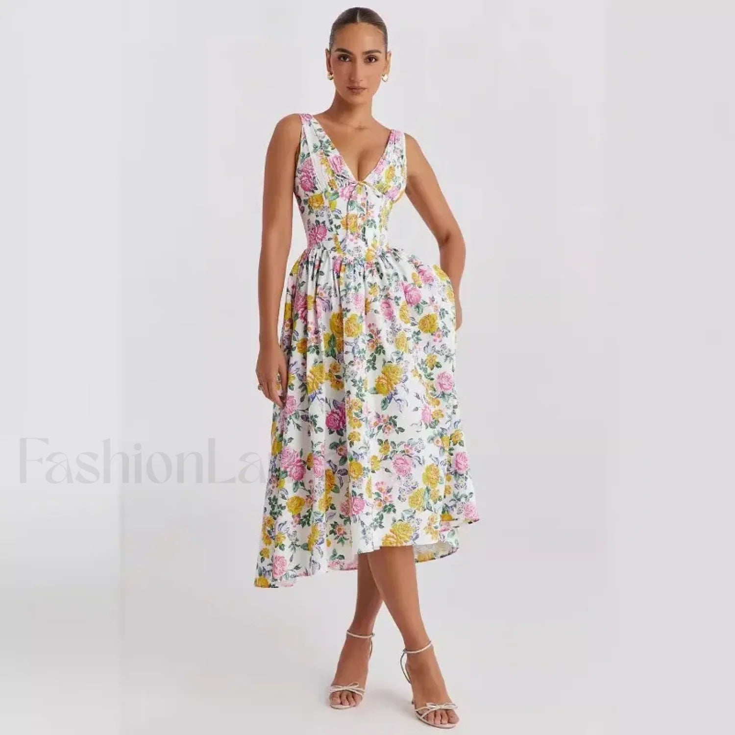 Slimming V Neck Midi Floral Dress Main image