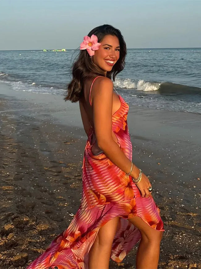 Sling Lace Up Maxi Floral Dress Main image
