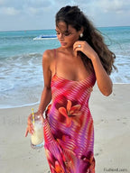 Sling Lace Up Maxi Floral Dress