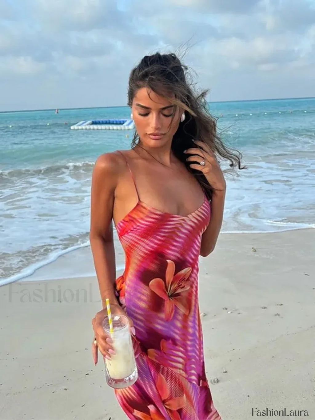 Sling Lace Up Maxi Floral Dress